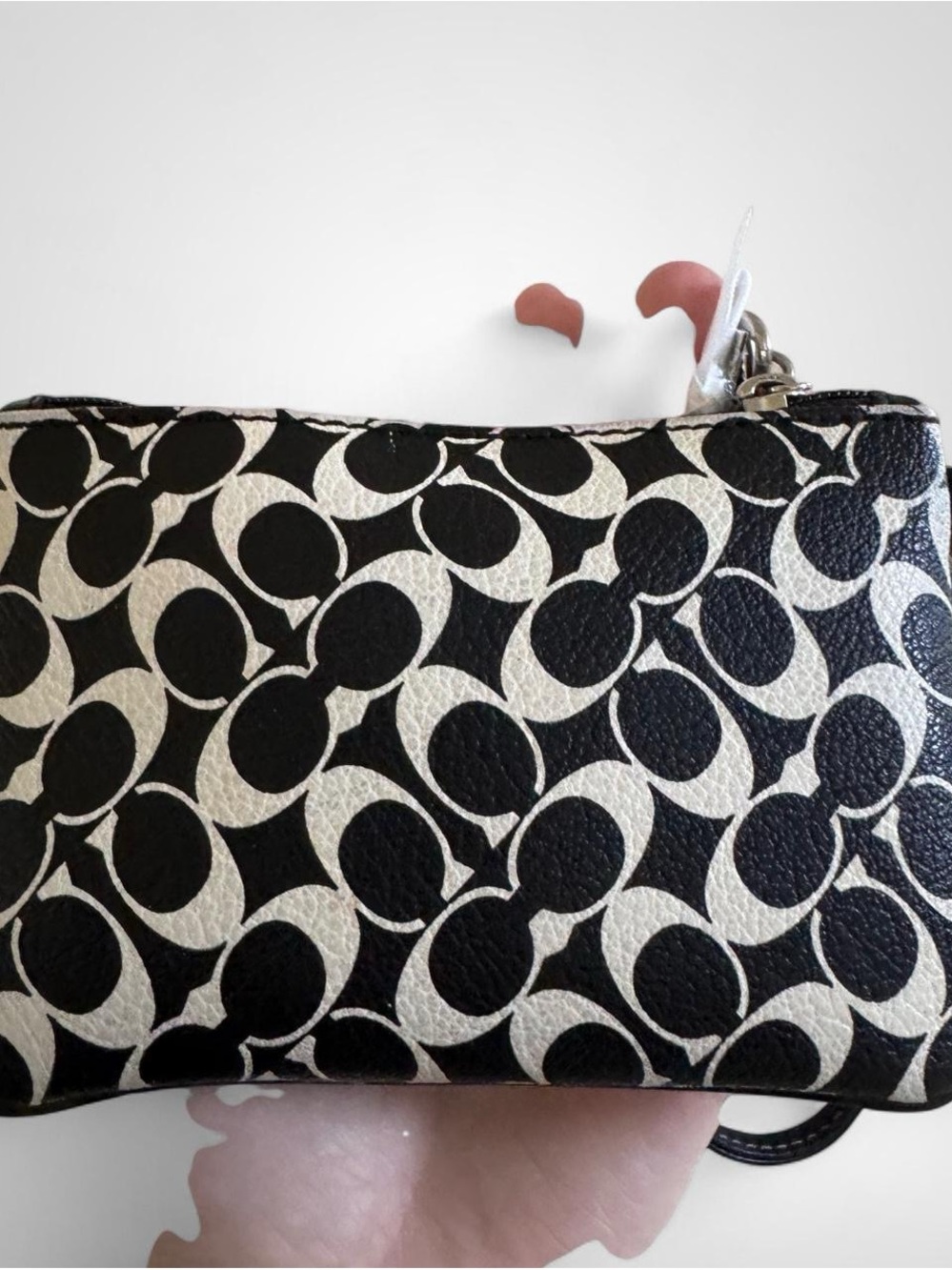 Coach Black & White Signature Canvas Tote with Chain Detail - Picture 6 of 8